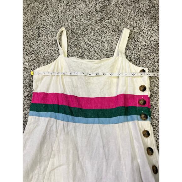 Boden Willa Midi Button Dress, Women’s 12R White/Blue Striped, Linen Summer - Picture 7 of 10